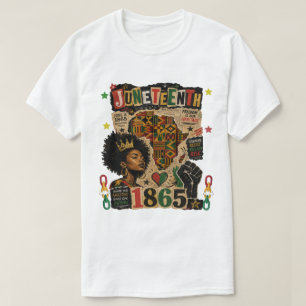 Camiseta Juneteenth 1865 Reina Afro Negra mapa kente africa