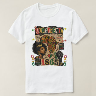 Camiseta Juneteenth 1865 Reina Afro Negra mapa kente africa