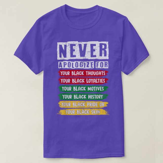 Camiseta Juneteenth Black Pride Never Apologize For Your Bl (Diseño del anverso)