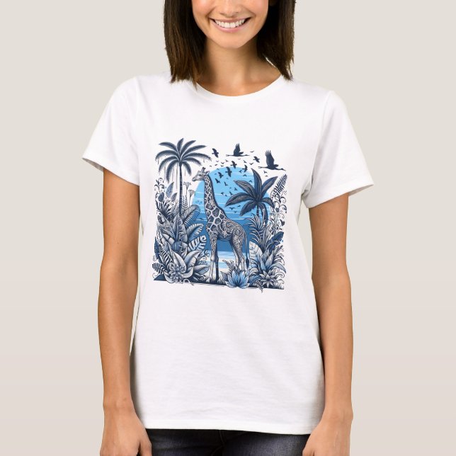 Camiseta "Jungle Elegance: Giraffe in a Tropical Paradise" (Anverso)