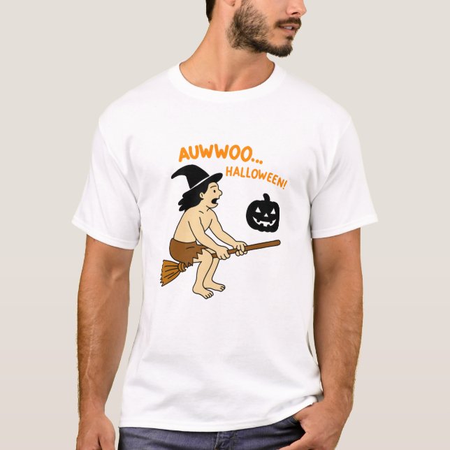 Camiseta Jungle Man Halloween Ride – Funny Caveman on Broom (Anverso)