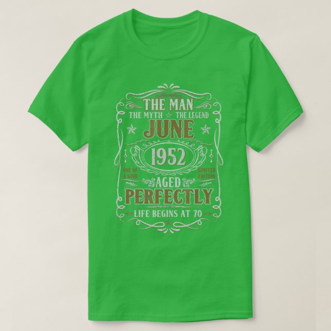 Camiseta Junio de 1952 Leyenda de mito masculino 70 años cu (Diseño del anverso)