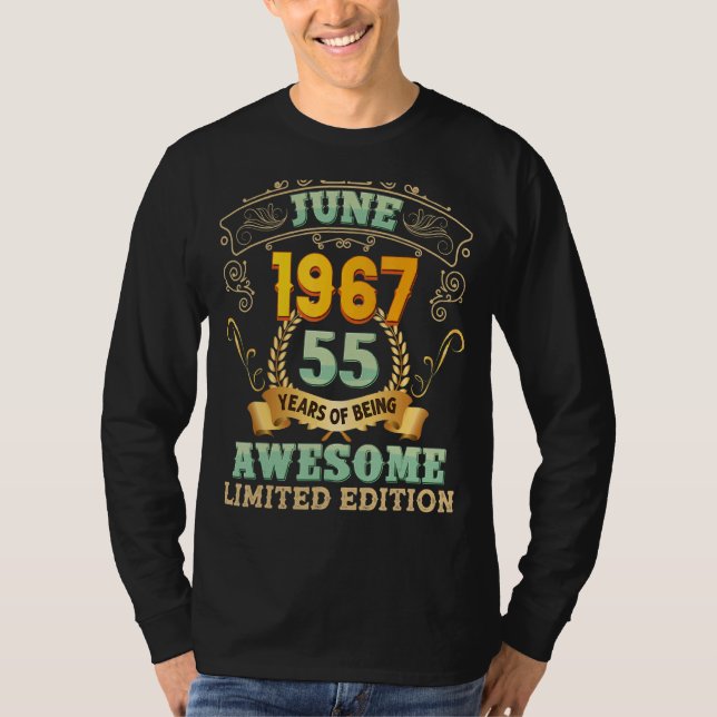 Camiseta Junio De 1967 55 Años De Asombroso Cumpleaños 55 (Anverso)