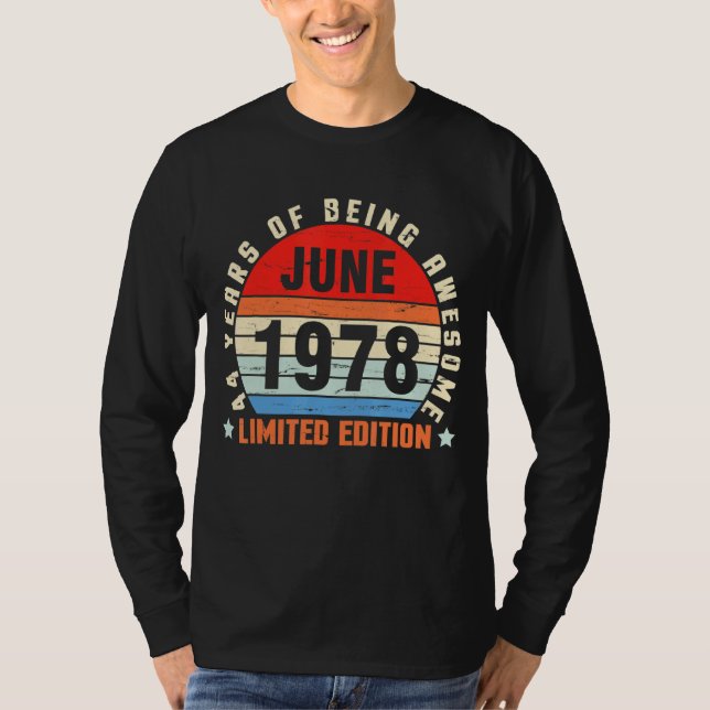 Camiseta Junio De 1978 Cumpleaños 44 Años De Ser Increíble (Anverso)