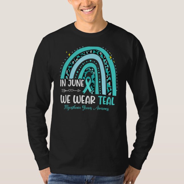 Camiseta Junio Utilice Cinta Verde azulada Miastenia Gravis (Anverso)