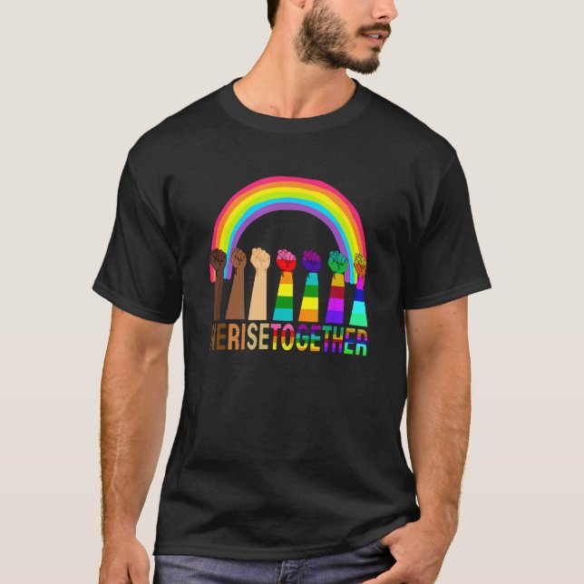 Camiseta Juntos apoyamos el desfile LGBTQ LGBT negro (Anverso)