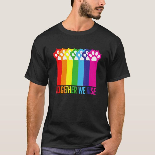 Camiseta Juntos levantamos gatos de Lgbtq con bandera del o (Anverso)