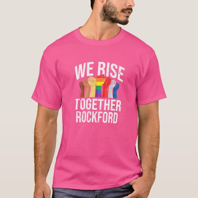Camiseta Juntos Levantamos Rockford Lgbtq Illinois Orgullo  (Anverso)