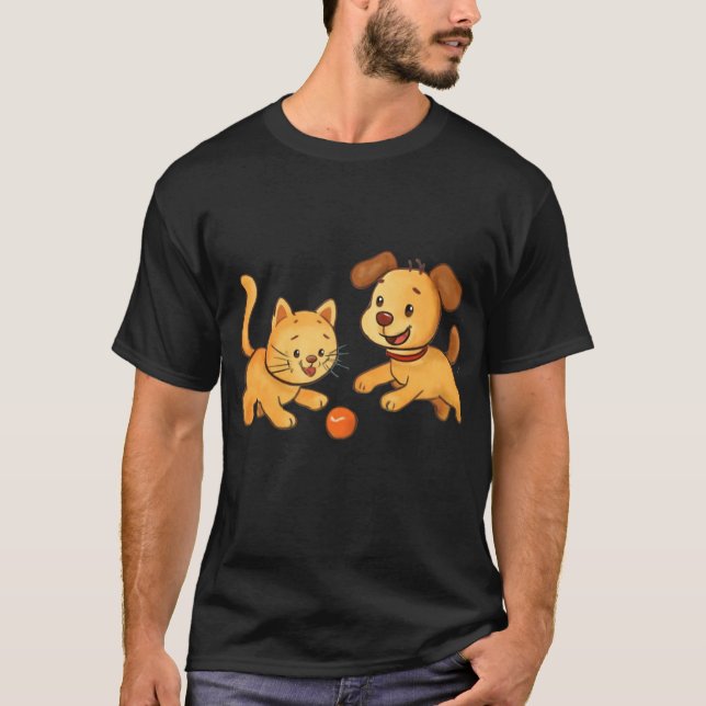 Camiseta Juntos perros y gatos juegan al baile (Anverso)