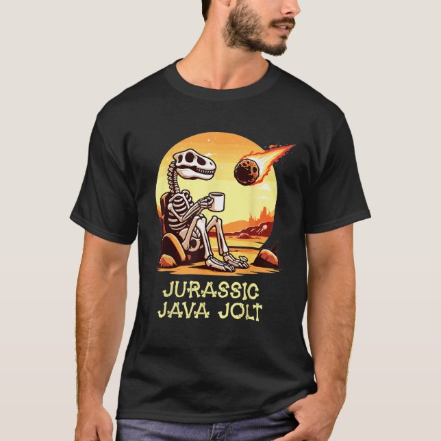 Camiseta Jurassic Java Jolt Café Dinosaur Skeleton Meteor (Anverso)
