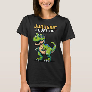 Camiseta Juric Level Up Pixel Dinosaur Retro Gamer 