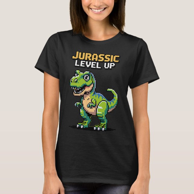 Camiseta Juric Level Up Pixel Dinosaur Retro Gamer  (Anverso)