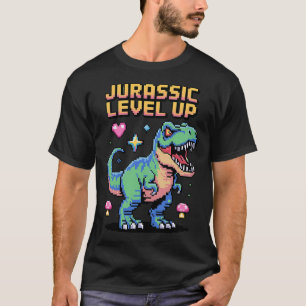 Camiseta Juric Level Up Pixel Dinosaur Retro Gamer 1 