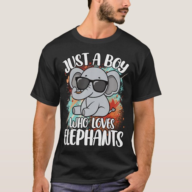 Camiseta Just A Boy Who Loves Elephants Funny Retro Animal  (Anverso)