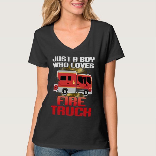 Camiseta Just A Boy Who Loves Fire Trucks Fireman Toddlers (Anverso)