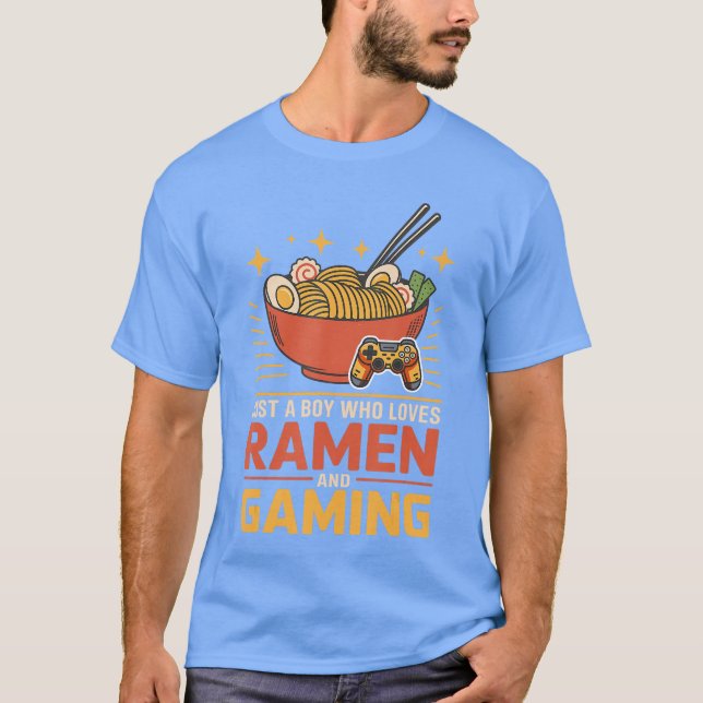Camiseta Just A Boy Who Loves Ramen and Gaming Japan Anime  (Anverso)