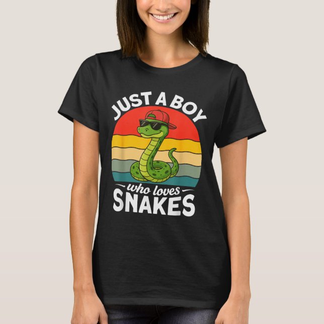 Camiseta Just A Boy Who Loves Snakes Funny Snake Reptile Ki (Anverso)