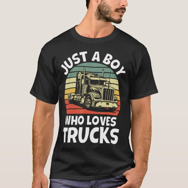 Camiseta Just A Boy Who Loves Trucks - Semi Trucker Kids To (Anverso)