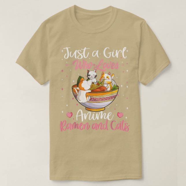 Camiseta Just A Girl Who Loves Anime Ramen And Cats Kawaii  (Diseño del anverso)