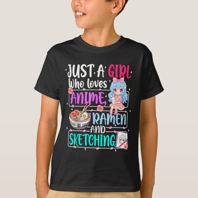 Camiseta Just A Girl Who Loves Anime Ramen Sketching Japan  (Anverso)