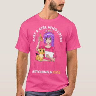 Camiseta Just A Girl Who Loves Anime Sketching And Cats Kaw