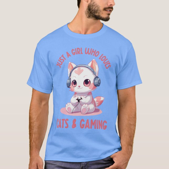 Camiseta Just a Girl Who Loves Cats and Gaming Cute Kawaii  (Anverso)