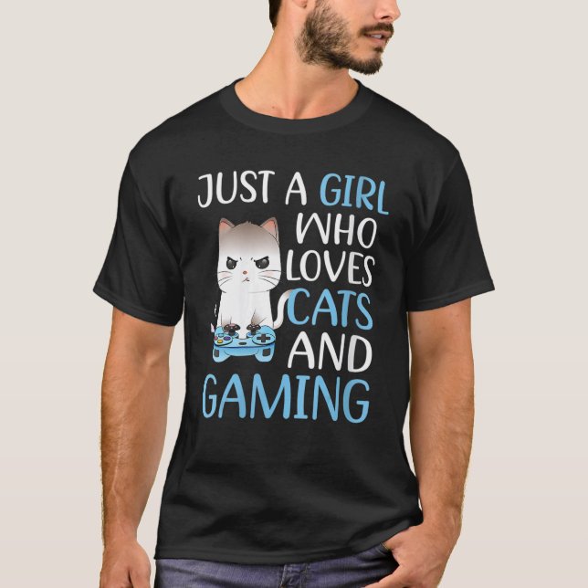 Camiseta Just A Girl Who Loves Cats And Gaming Girls Gamer  (Anverso)
