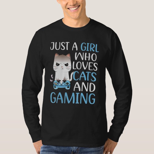 Camiseta Just A Girl Who Loves Cats And Gaming Girls Gamer  (Anverso)