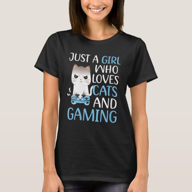 Camiseta Just A Girl Who Loves Cats And Gaming Girls Gamer  (Anverso)