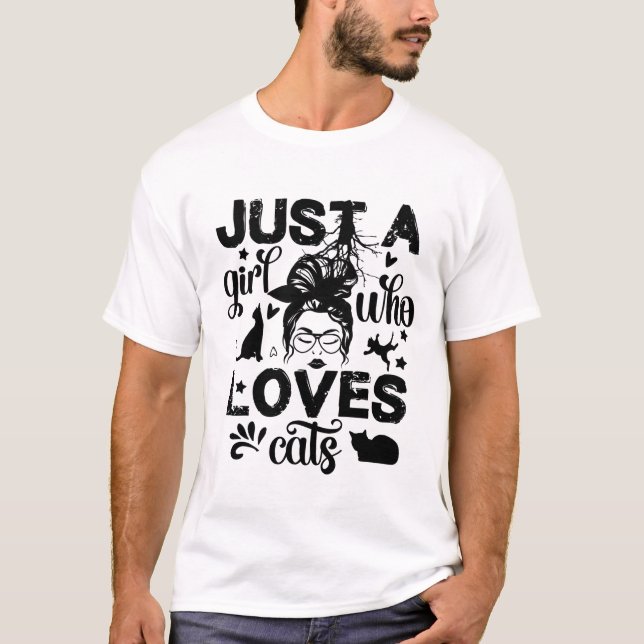 Camiseta Just a Girl Who Loves Cats – Messy Bun Cat Mom (Anverso)