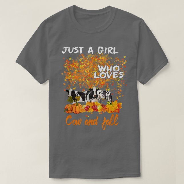 Camiseta Just A Girl Who Loves Cows And Fall Pumpkin Autumn (Diseño del anverso)