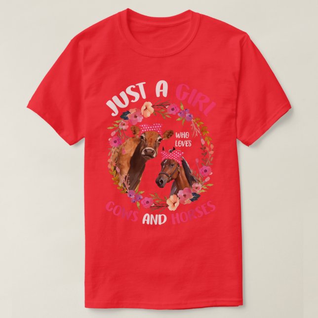 Camiseta Just A Girl Who Loves Cows And Horses Cute Farmer  (Diseño del anverso)