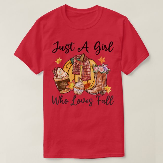 Camiseta Just A Girl Who Loves Fall Pumpkin Boots Funny Aut (Diseño del anverso)