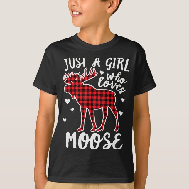 Camiseta Just A Girl Who Loves Moose Buffalo Plaid Christma (Anverso)