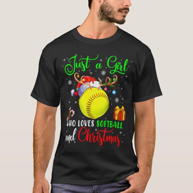 Camiseta Just A Girl Who Loves Softball And Christmas Santa (Anverso)