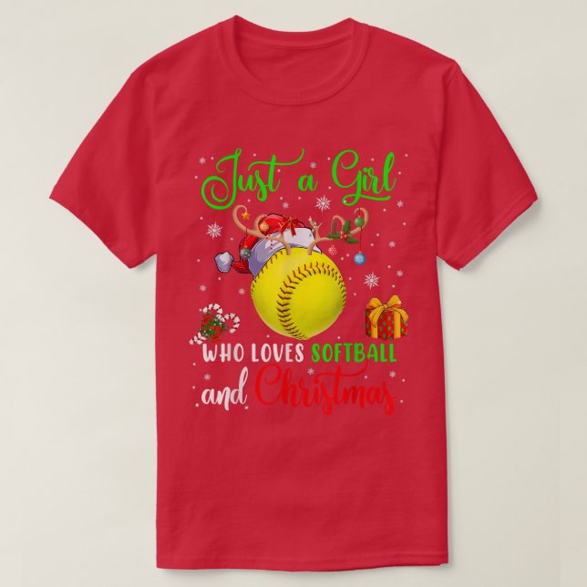 Camiseta Just A Girl Who Loves Softball And Christmas Santa (Diseño del anverso)