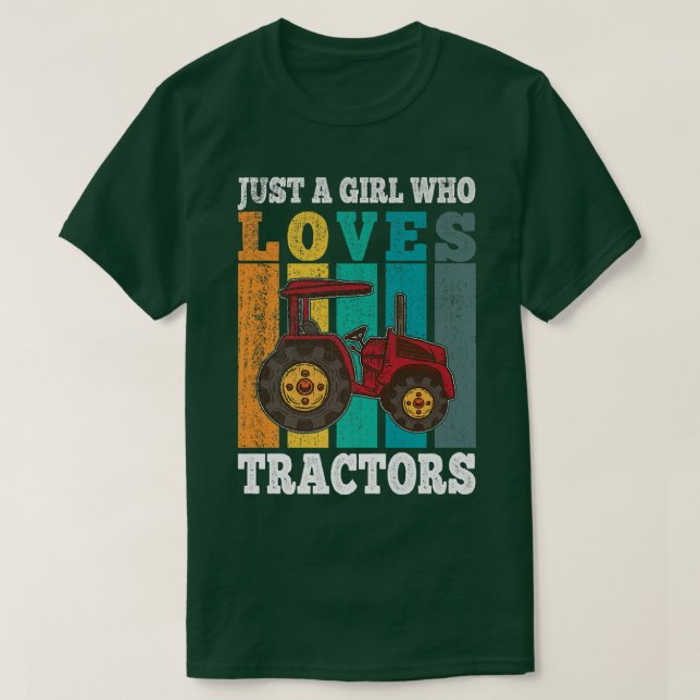 Camiseta Just A Girl Who Loves Tractors Farmers Kids Girls  (Diseño del anverso)