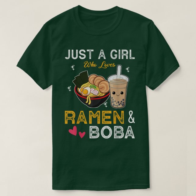 Camiseta Just A Girls Who Loves Ramen And Boba Kawaii Japan (Diseño del anverso)
