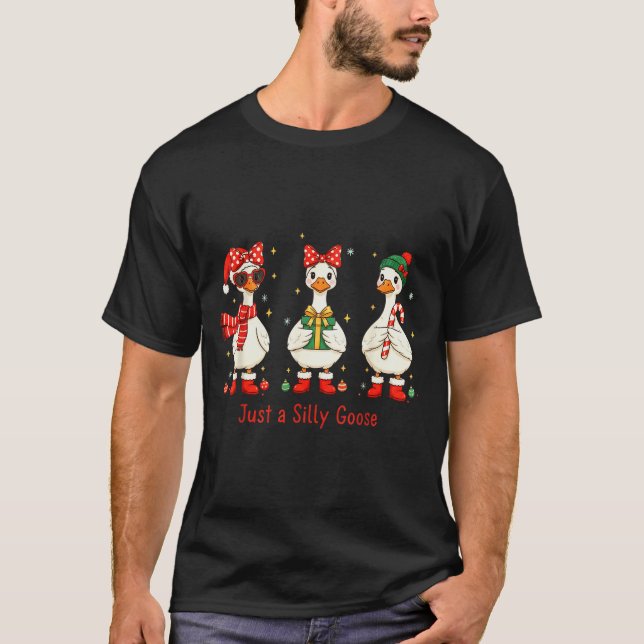 Camiseta Just A Jolly Goose Santa Cute Bow Christmas Men Wo (Anverso)