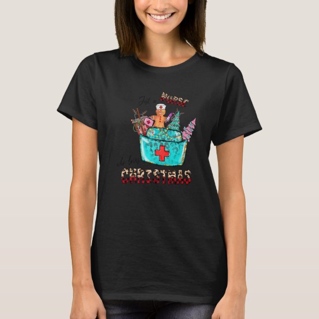 Camiseta Just A Nurse Who Loves Christmas Leopard Plaid Gra (Anverso)