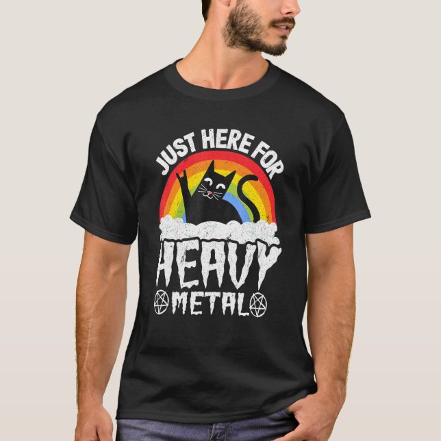 Camiseta Just Here For Heavy Metal Satan Goth Cat Heavy Met (Anverso)