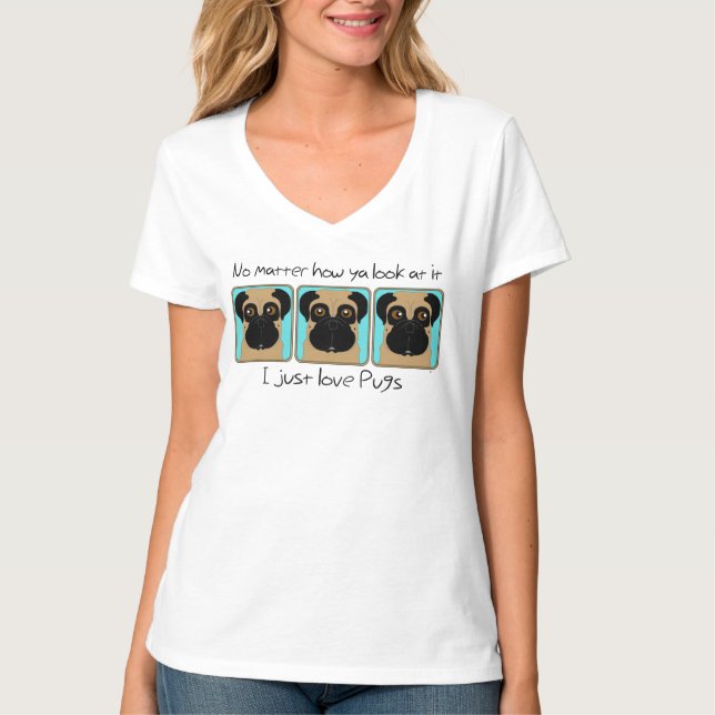 Camiseta Just Love Pugs Cita Funny Pugs Verde azulado (Anverso)