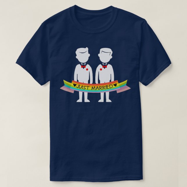 Camiseta Just Married Grooms Rainbow Gay Honeymoon  (Diseño del anverso)