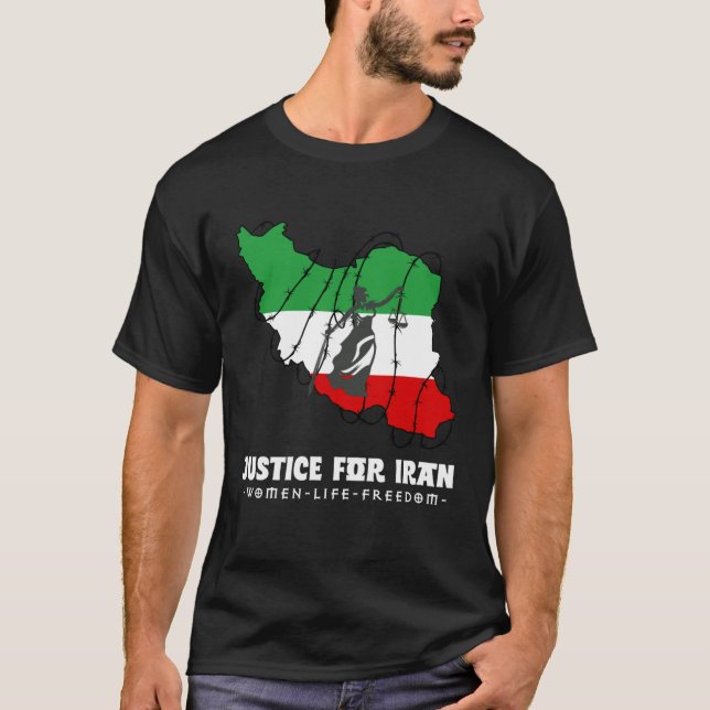 Camiseta Justice for Iran Iranian flag Iran Map Goddess or  (Anverso)
