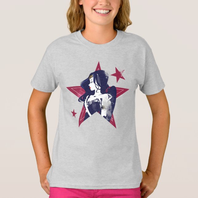 Camiseta Justice League | Wonder Woman & Stars Pop Art (Anverso)
