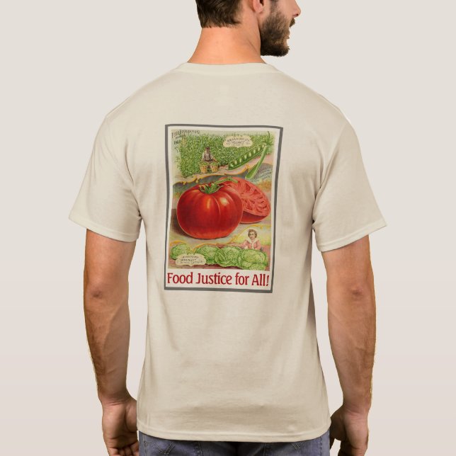 Camiseta Justicia Alimentaria - Tomates de cosecha y Jardín (Reverso)
