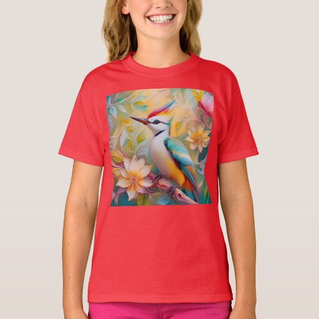 Camiseta Juvenil Rainbow Woodpecefer Fantasy Bird (Anverso)