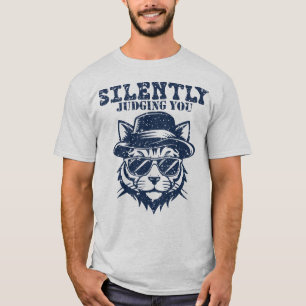 Camiseta Juzgándote Silenciosamente Gato Retro Minimalista