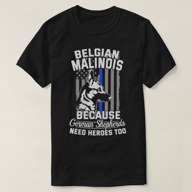 Camiseta K9 Delgada Línea Azul Bandera Policía Perro Malino (Diseño del anverso)