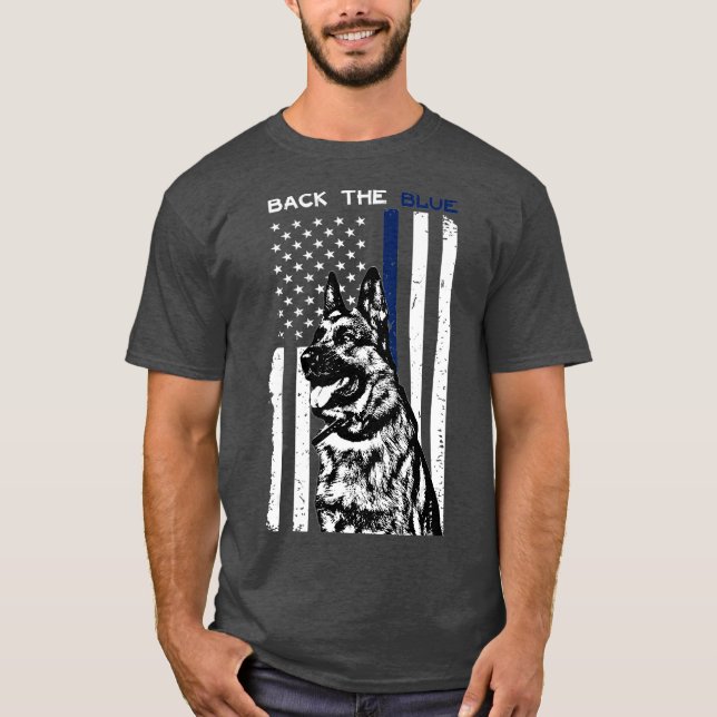 Camiseta K9 Policía pastora alemana de vuelta azul delgado (Anverso)